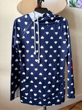 Ampersand Avenue Navy White Hearts DoubleHood Sweatshirt M